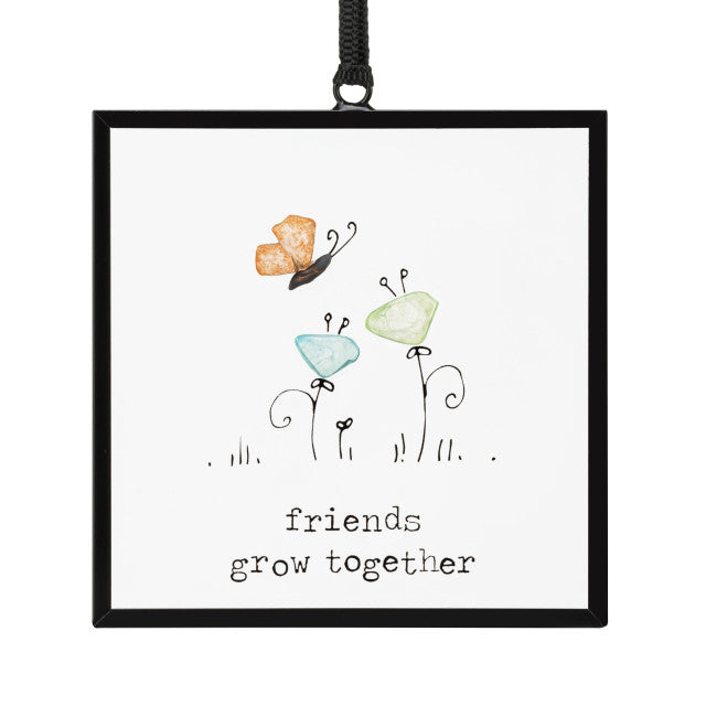 Seaglass Window Art - Friends grow together butterfly window sea glass by Sharon Nowlan