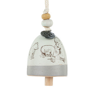 Winnie The Pooh Bell Chime - Friendship , Mini Stoneware White, Grey, and Brown bell chime