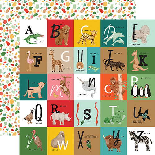 Zoo Animal Scrapbook Paper - Echo Park Animal Kingdom Collection 12 x 12 Double Sided Paper  Alphabet Squares