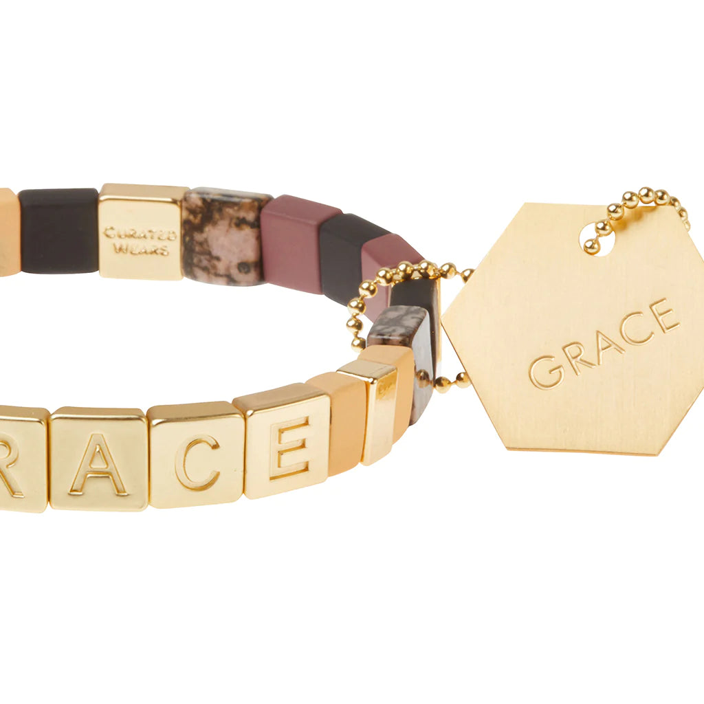 Empowered Bracelet GRACE Gold Charms, positive intentions bracelet, semi precious stone jewelry, dainty womens jewelry